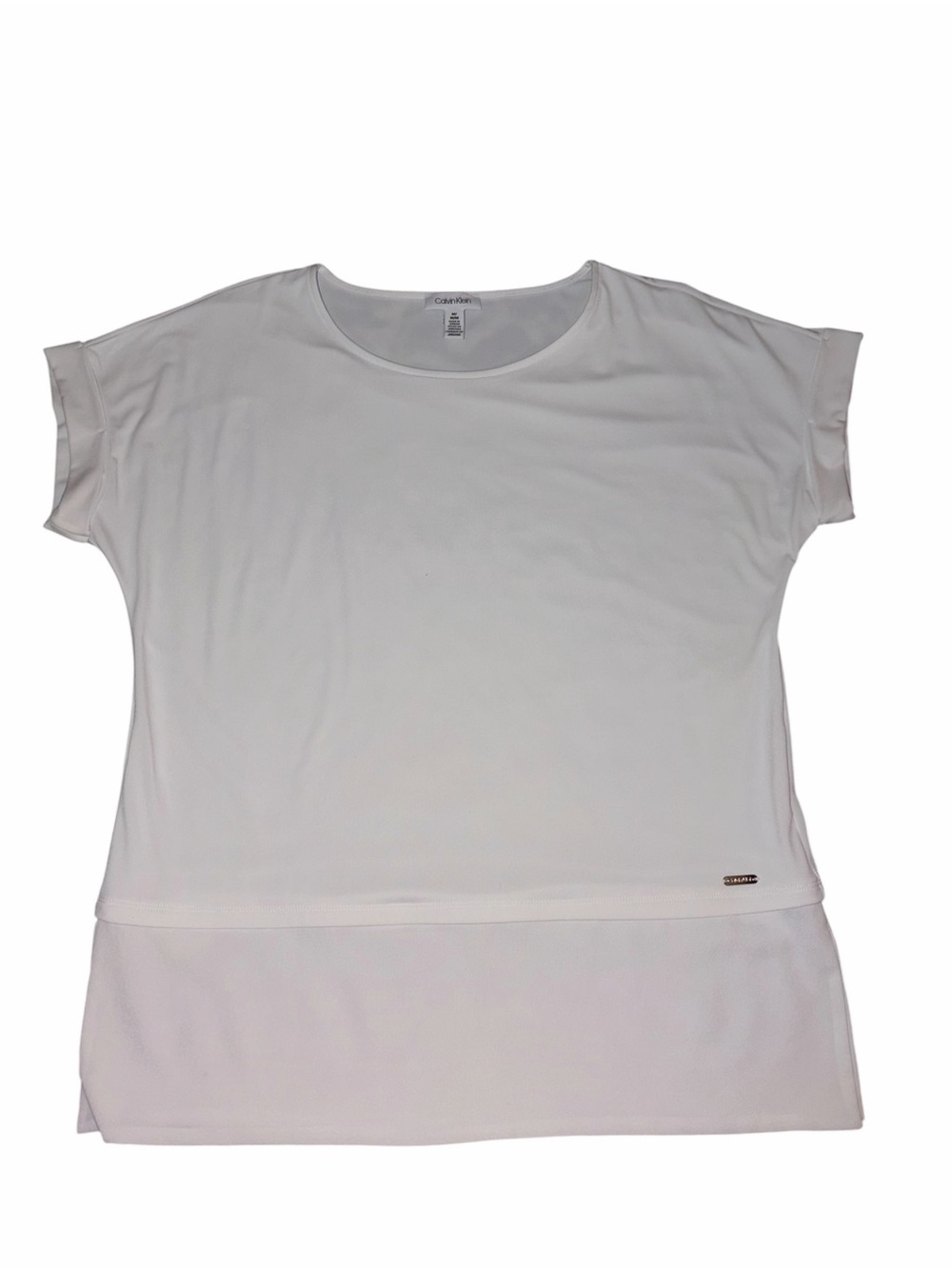 New Calvin Klein White Short Sleeve Layered Tunic Tee Medium Sustainable Minimal